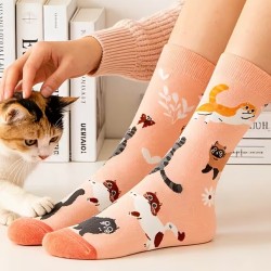 Calcetines de Gatitos y Mariposas | Estilo Kawaii Salmón – NipponGT